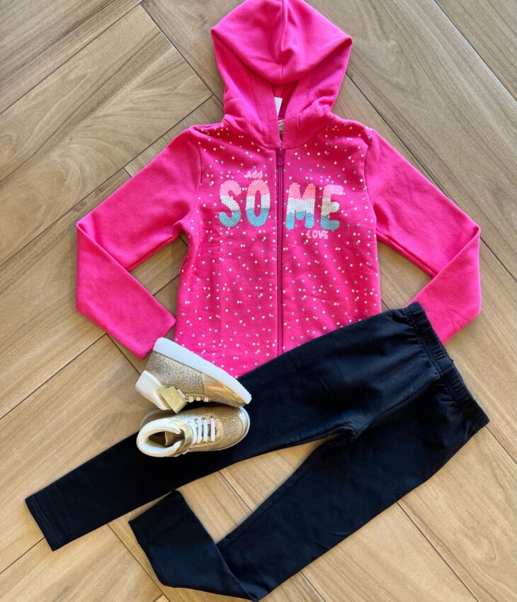 Conjunto Infantil Feminino Jaqueta Some Love e Calça Preta Fernanda Ramos Kids