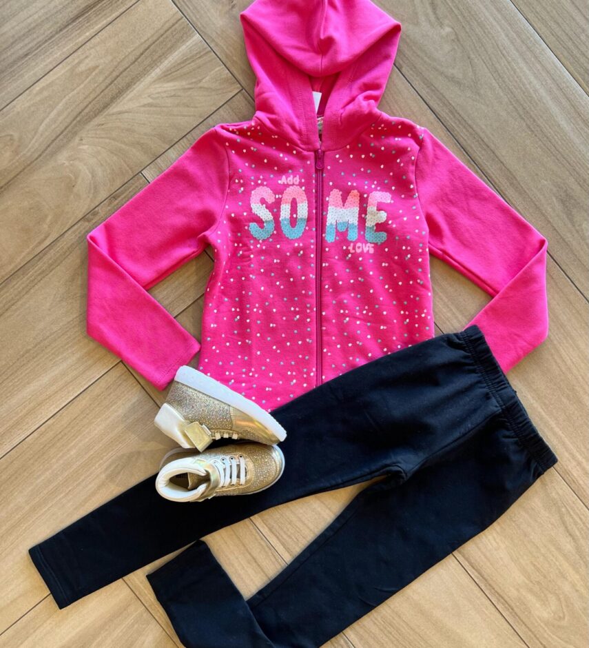 Conjunto Infantil Feminino Jaqueta Some Love e Calça Preta Fernanda Ramos Kids