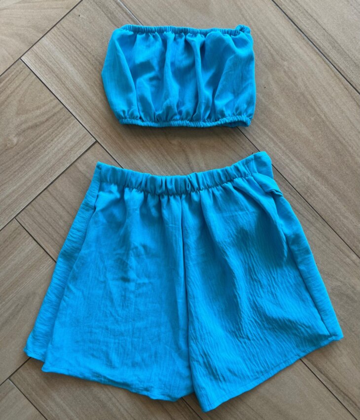 Conjunto Juvenil Feminino Kimono Top e Short Saia Azul Fernanda Ramos Kids