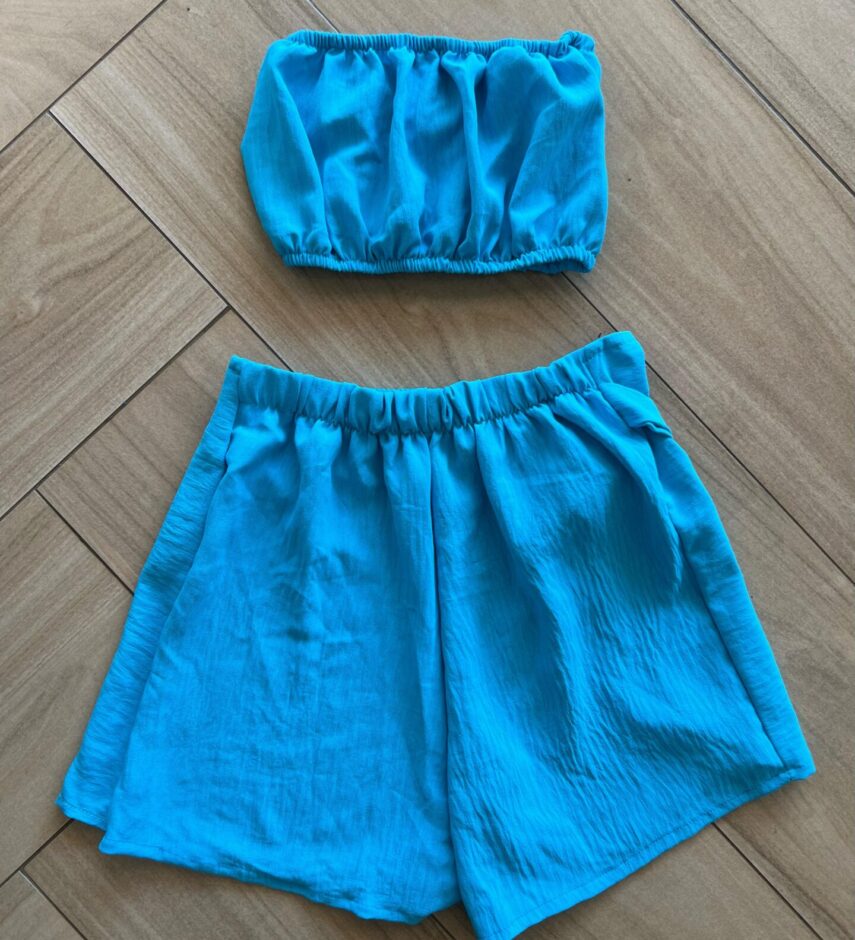Conjunto Juvenil Feminino Kimono Top e Short Saia Azul Fernanda Ramos Kids