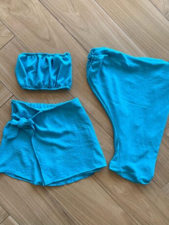Conjunto Juvenil Feminino Kimono Top e Short Saia Azul Fernanda Ramos Kids