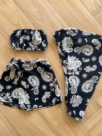 Conjunto Juvenil Feminino Kimono Top e Short Saia Estampado Preto Fernanda Ramos Kids