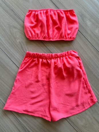 Conjunto Juvenil Feminino Kimono Top e Short Saia Rosa Neon Fernanda Ramos Kids