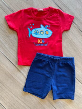 Conjunto Masculino Camiseta Big Tubmarino e Bermuda Azul Fernanda Ramos Kids