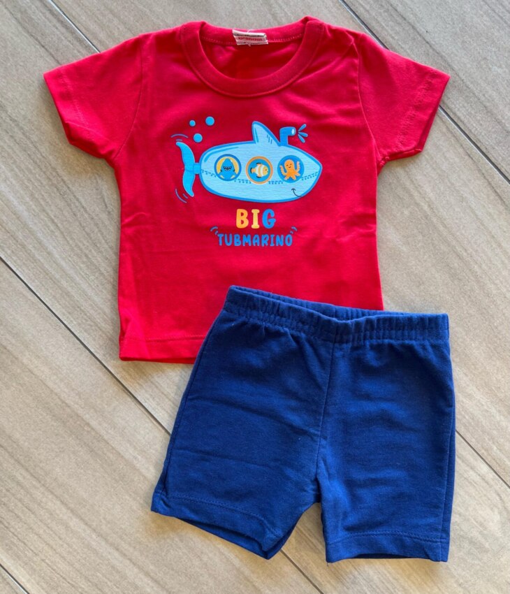 Conjunto Masculino Camiseta Big Tubmarino e Bermuda Azul Fernanda Ramos Kids