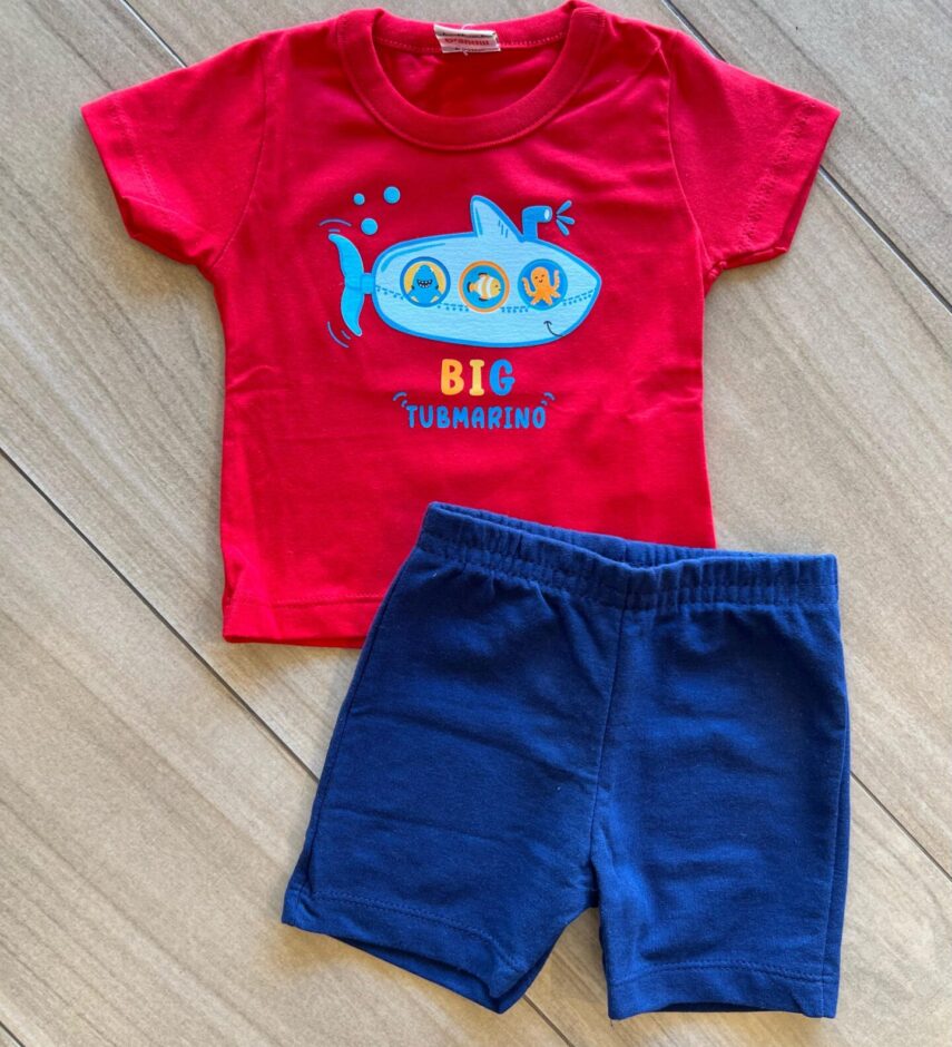 Conjunto Masculino Camiseta Big Tubmarino e Bermuda Azul Fernanda Ramos Kids