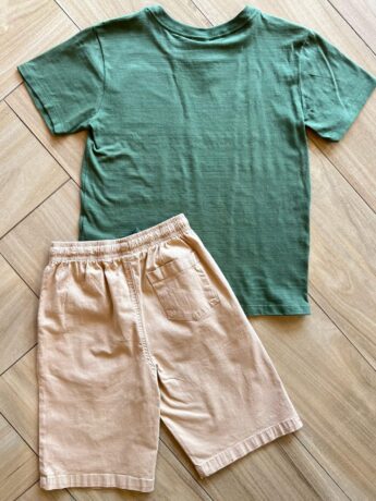 Conjunto Masculino Camiseta Malha e Bermuda Sarja Bege Fernanda Ramos Kids