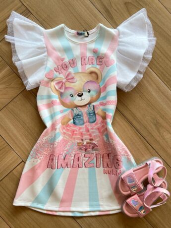 Vestido Infantil Feminino em Fly Tech Estampado Tule Poá Fernanda Ramos Kids