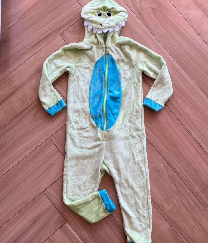 Macacão Pijama Infantil Masculino Kigurumi Dinossauro Verde Claro Fernanda Ramos Kids