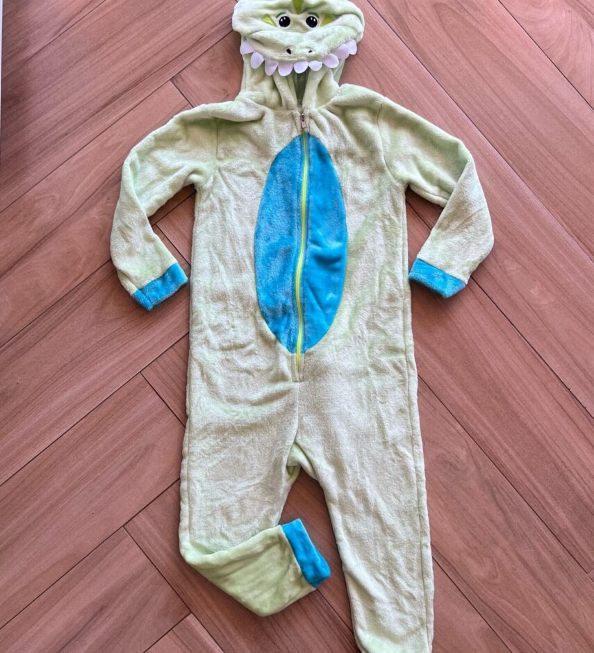 Macacão Pijama Infantil Masculino Kigurumi Dinossauro Verde Claro Fernanda Ramos Kids