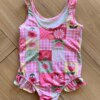 Maiô Feminino Infantil Babado e Estampa Flores Rosa Fernanda Ramos Kids