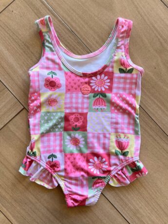 Maiô Feminino Infantil Babado e Estampa Flores Rosa Fernanda Ramos Kids