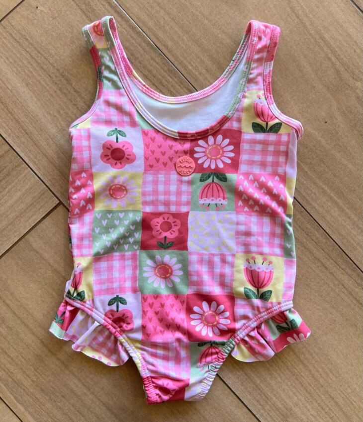 Maiô Feminino Infantil Babado e Estampa Flores Rosa Fernanda Ramos Kids