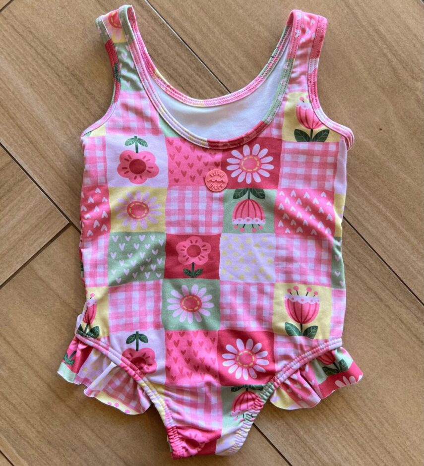 Maiô Feminino Infantil Babado e Estampa Flores Rosa Fernanda Ramos Kids