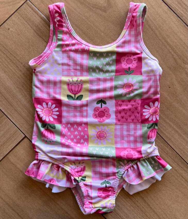 Maiô Feminino Infantil Babado e Estampa Flores Rosa Fernanda Ramos Kids