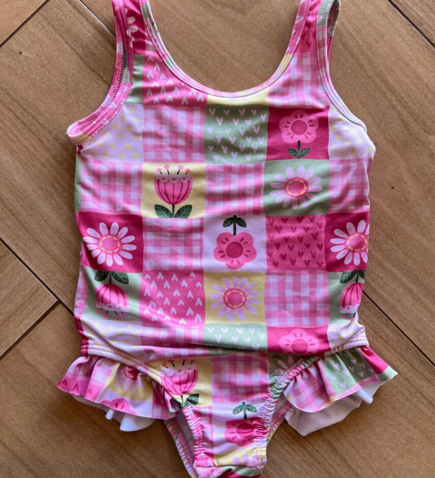 Maiô Feminino Infantil Babado e Estampa Flores Rosa Fernanda Ramos Kids