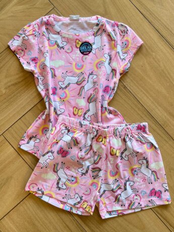 Pijama Infantil Feminino Blusa e Short Unicórnio Rosa Fernanda Ramos Kids