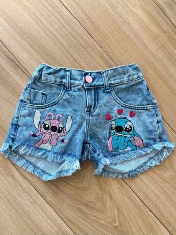 Short Infantil Feminino Jeans Lilo & Stitch Apaixonado Fernanda Ramos Kids