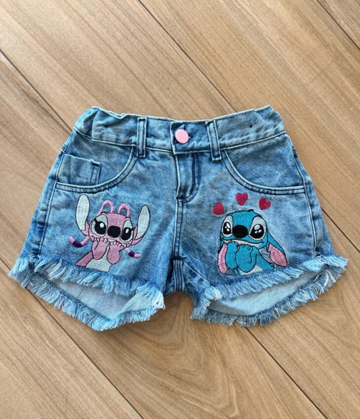 Short Infantil Feminino Jeans Lilo & Stitch Apaixonado Fernanda Ramos Kids