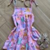 Vestido Infantil Feminino Curto Amarração na Alça Estampa Bichinhos Fernanda Ramos Kids