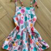 Vestido Infantil Feminino Curto Amarração na Alça Estampado Rosa Fernanda Ramos Kids