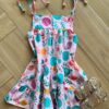 Vestido Infantil Feminino Curto Amarração na Alça Estampado Rosa Fernanda Ramos Kids