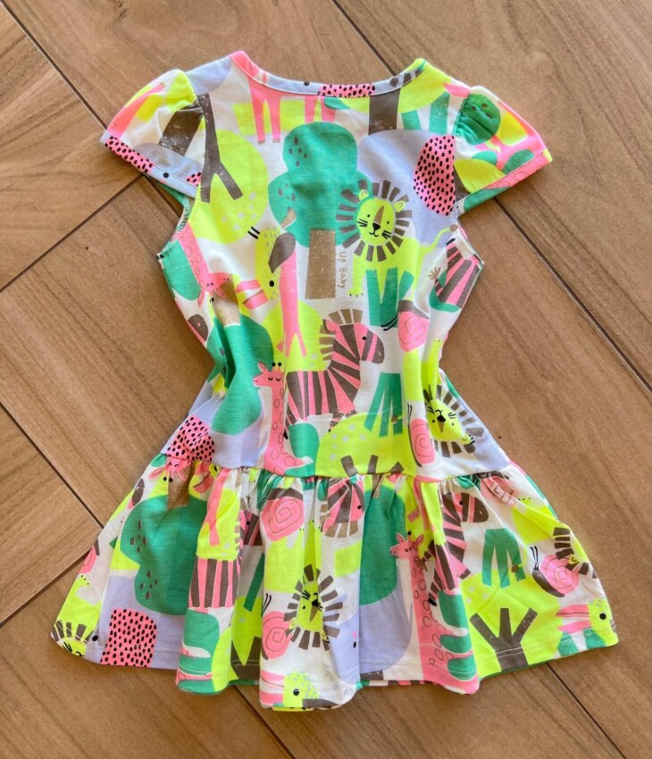 Vestido Infantil Feminino Curto Rodado Manga Curta Estampa Abstrata Fernanda Ramos Kids