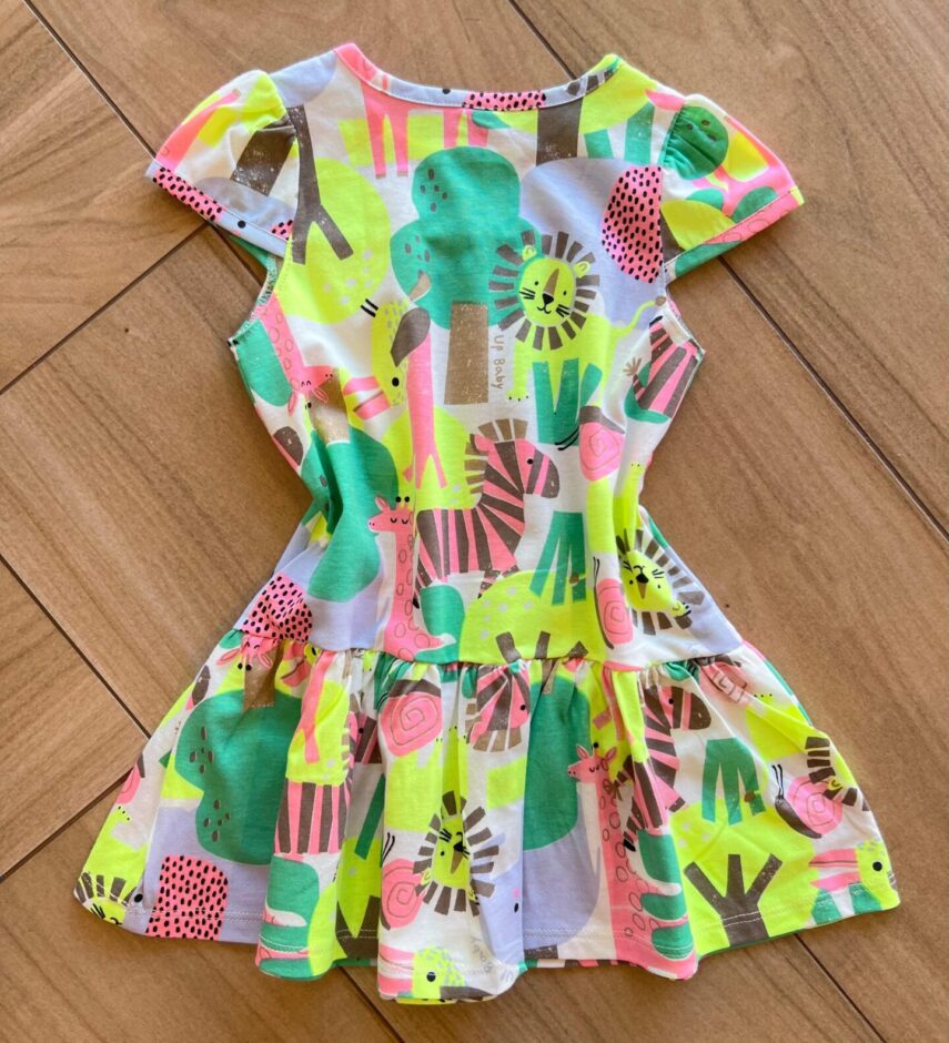 Vestido Infantil Feminino Curto Rodado Manga Curta Estampa Abstrata Fernanda Ramos Kids