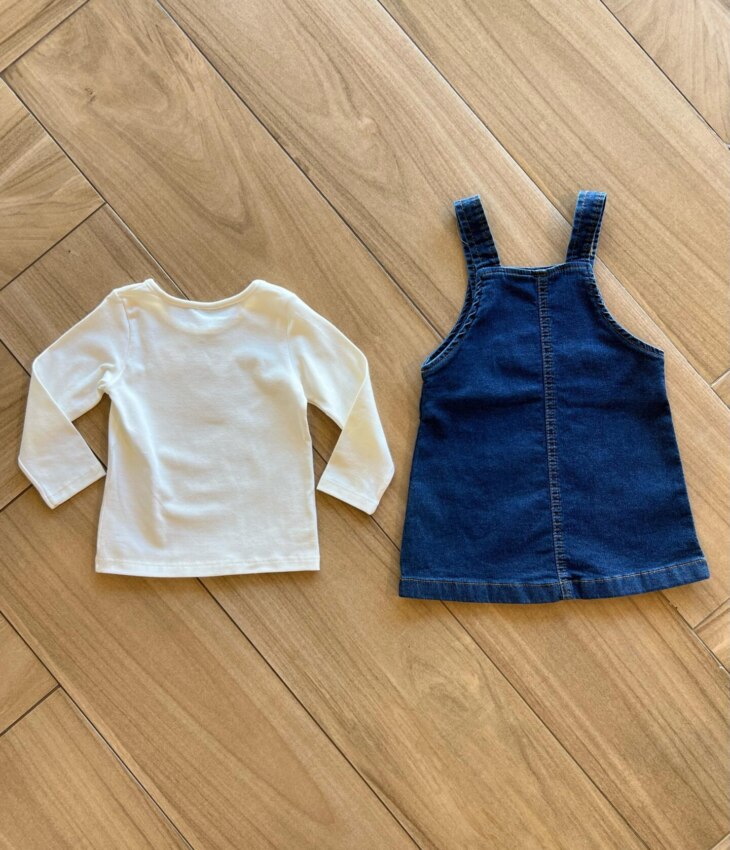 fernandaramoskids com br Vestido Infantil Feminino Jeans e Blusa Manga Longa Off White2