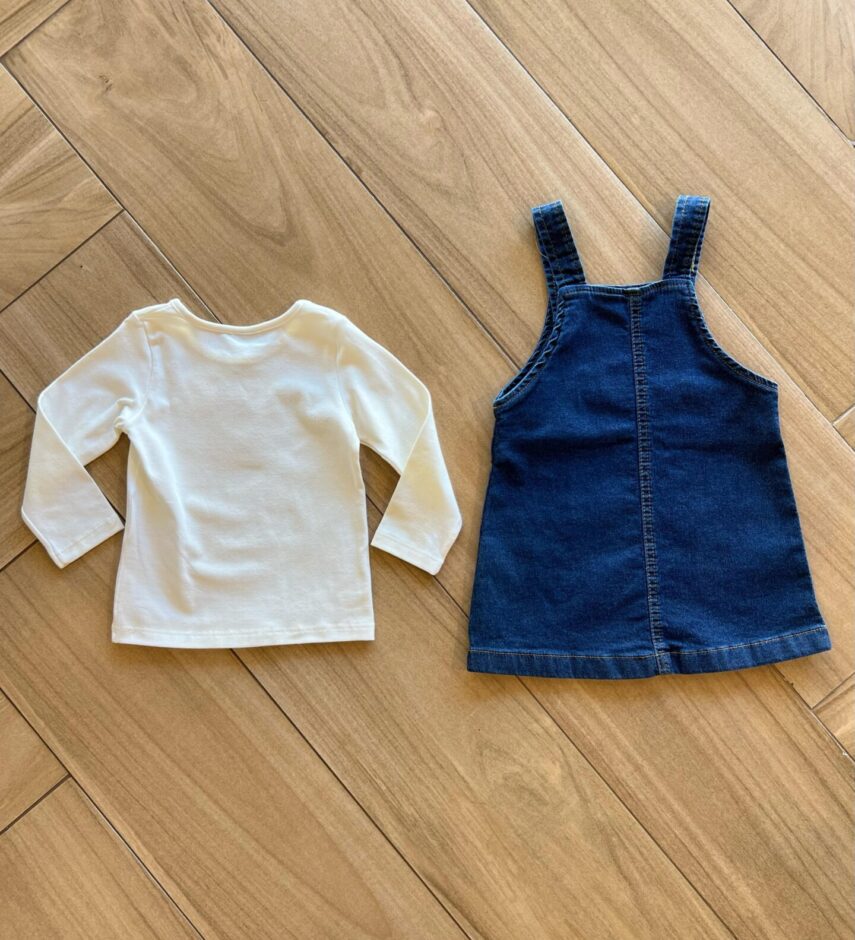 fernandaramoskids com br Vestido Infantil Feminino Jeans e Blusa Manga Longa Off White2