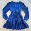 Vestido Infantil Feminino Manga Longa Cotton Quadriculado Azul Fernanda Ramos Kids