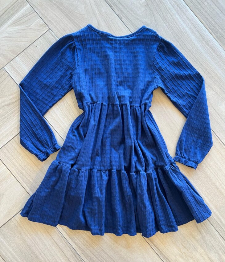 Vestido Infantil Feminino Manga Longa Cotton Quadriculado Azul Fernanda Ramos Kids