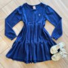 Vestido Infantil Feminino Manga Longa Cotton Quadriculado Azul Fernanda Ramos Kids