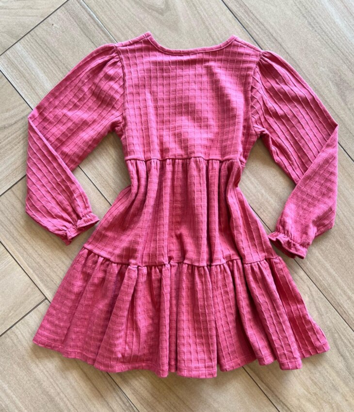 Vestido Infantil Feminino Manga Longa Cotton Quadriculado Rose Fernanda Ramos Kids