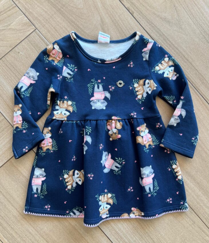 Vestido Infantil Feminino Manga Longa Molecotton Estampado Azul Fernanda Ramos Kids