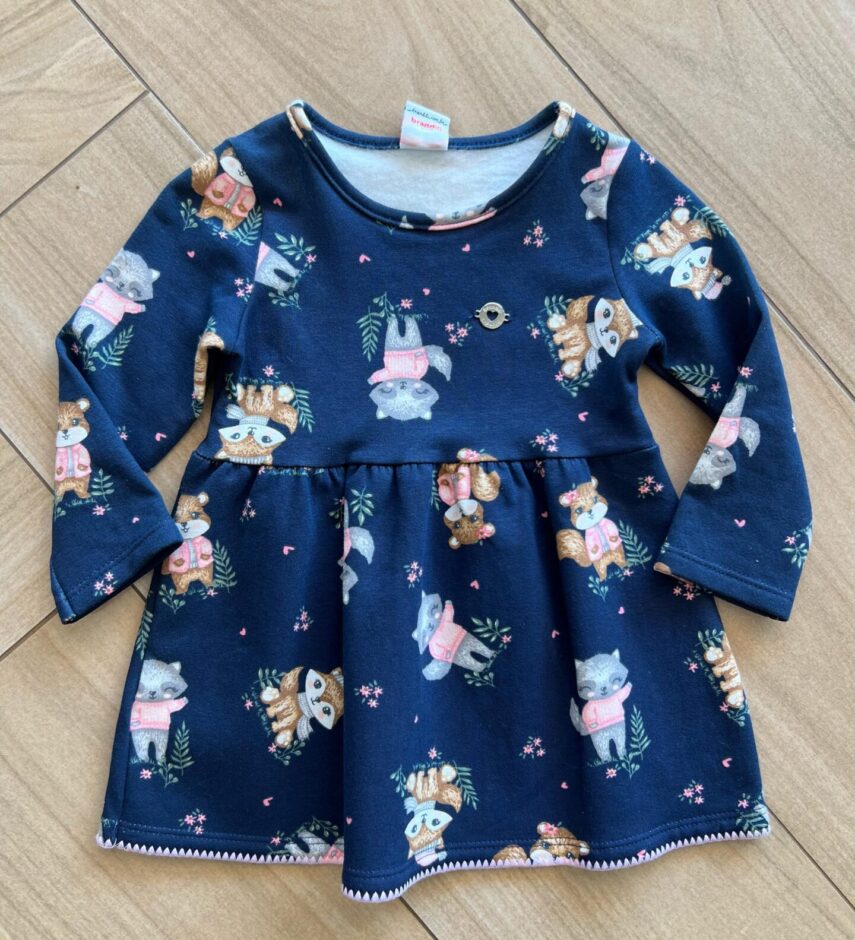Vestido Infantil Feminino Manga Longa Molecotton Estampado Azul Fernanda Ramos Kids