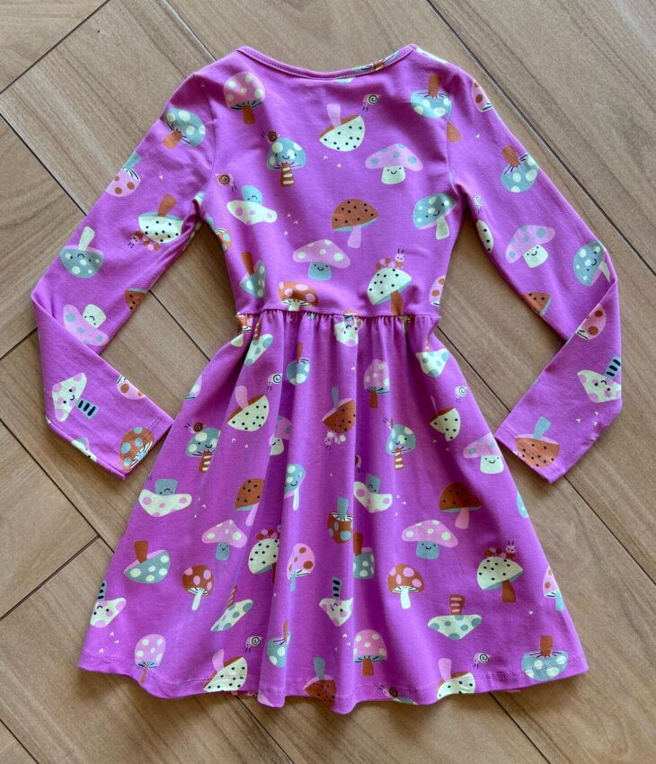 Vestido Infantil Feminino Manga Longa Rodado de Cogumelos Lilás Fernanda Ramos Kids