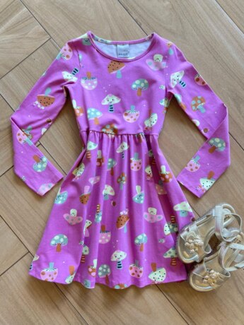 Vestido Infantil Feminino Manga Longa Rodado de Cogumelos Lilás Fernanda Ramos Kids