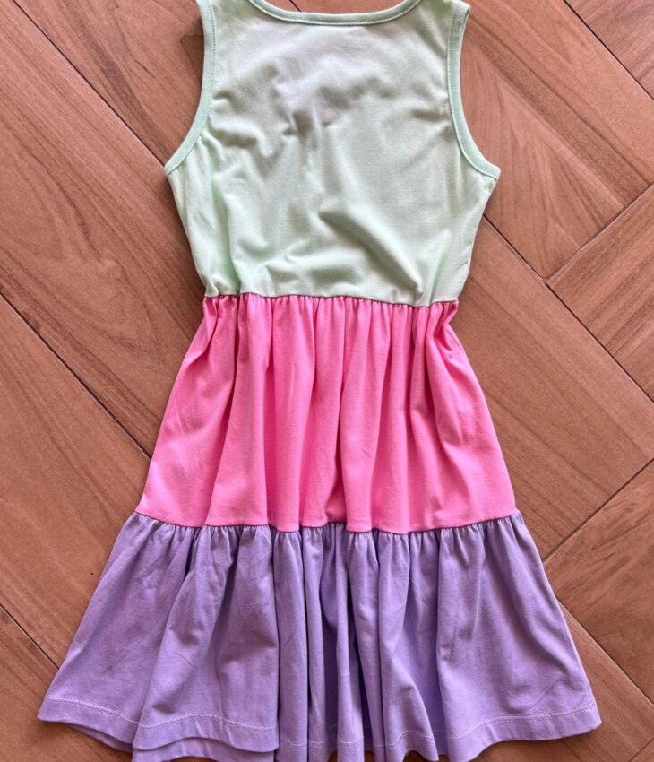 Vestido Infantil Feminino Meia Malha em Camadas Coloridas Fernanda Ramos Kids