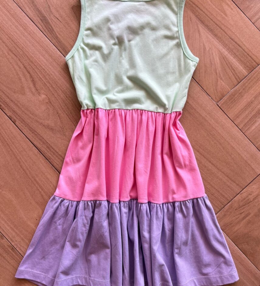Vestido Infantil Feminino Meia Malha em Camadas Coloridas Fernanda Ramos Kids