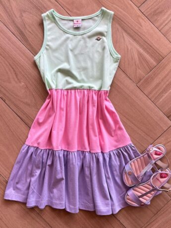 Vestido Infantil Feminino Meia Malha em Camadas Coloridas Fernanda Ramos Kids