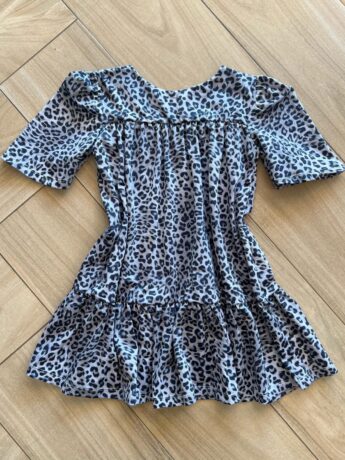 Vestido Infantil Feminino Rodado Manga Curta Animal Print Cinza Fernanda Ramos Kids