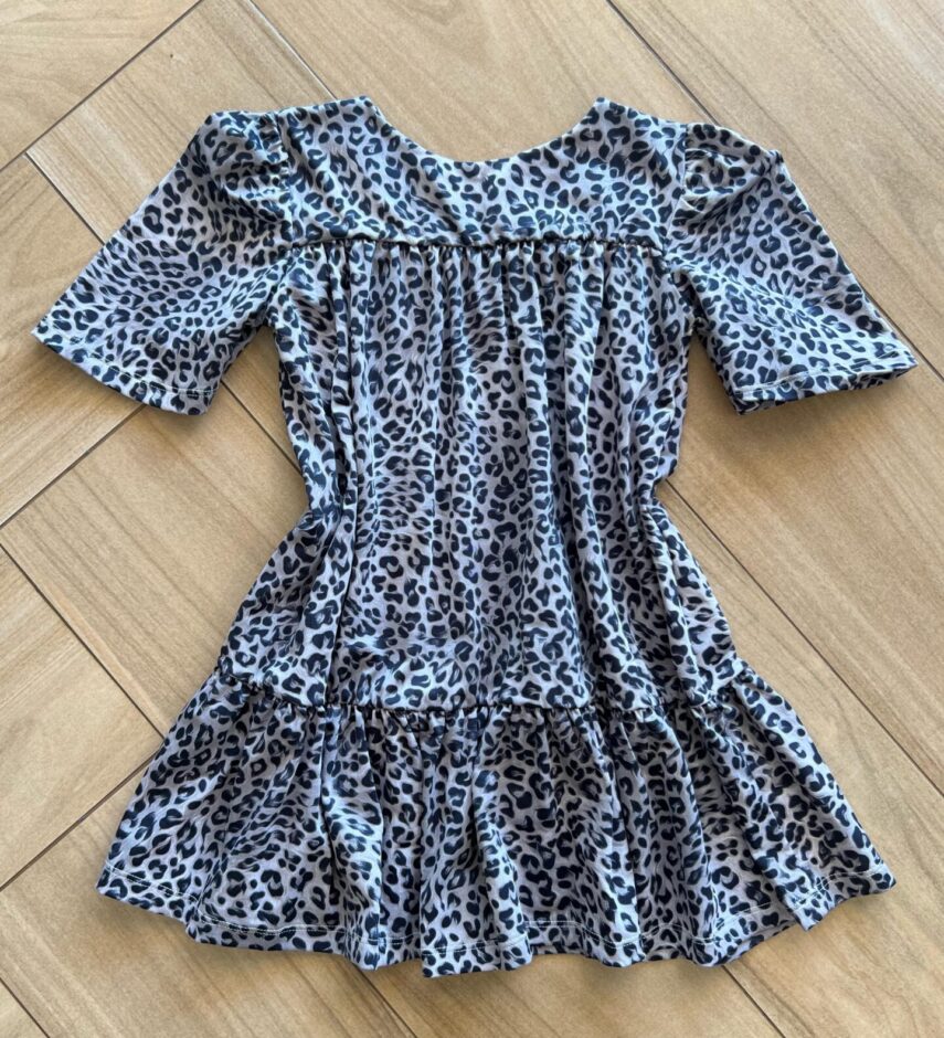 Vestido Infantil Feminino Rodado Manga Curta Animal Print Cinza Fernanda Ramos Kids