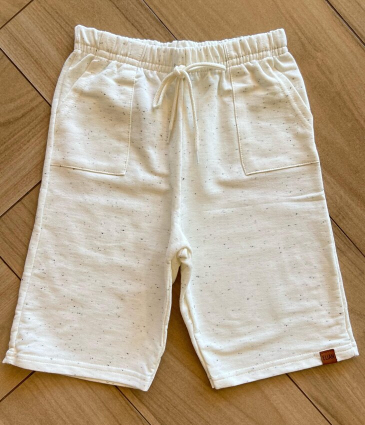 Bermuda Infantil Masculina Off White Mesclada com Pontinhos Preto Fernanda Ramos Kids