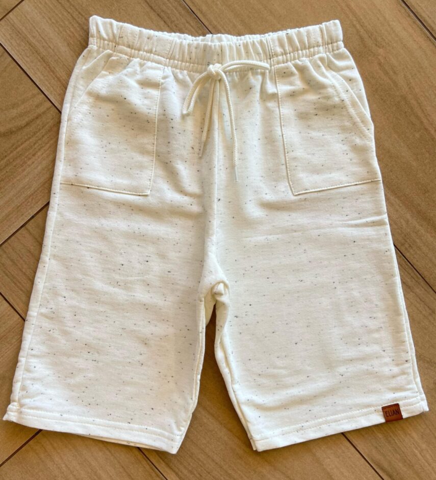Bermuda Infantil Masculina Off White Mesclada com Pontinhos Preto Fernanda Ramos Kids