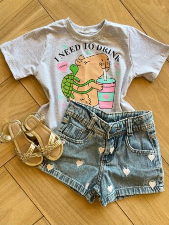 Blusa Cropped Infantil Feminino Manga Curta I Need To Drink Fernanda Ramos Kids