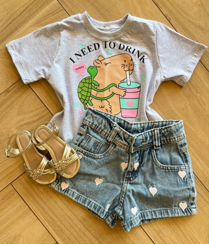 Blusa Cropped Infantil Feminino Manga Curta I Need To Drink Fernanda Ramos Kids