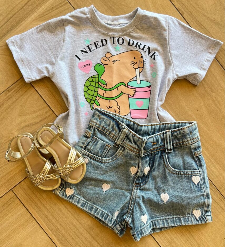 Blusa Cropped Infantil Feminino Manga Curta I Need To Drink Fernanda Ramos Kids