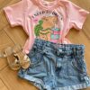 Blusa Cropped Infantil Feminino Manga Curta I Need To Drink Rosa Fernanda Ramos Kids