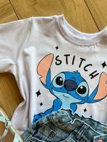 fernandaramoskids com br Blusa Cropped Infantil Feminino Manga Curta Stich Branca1